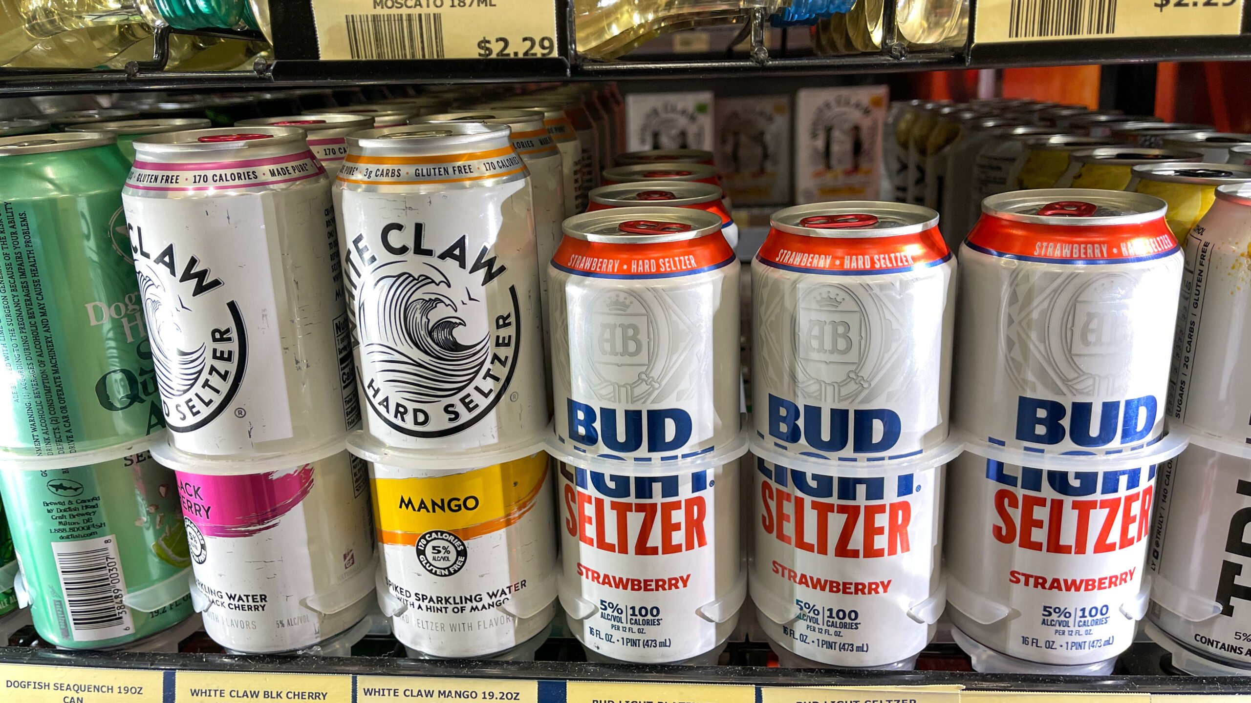 Hard Seltzers in display cooler at convenience store