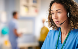 Woman with a headset at a call center