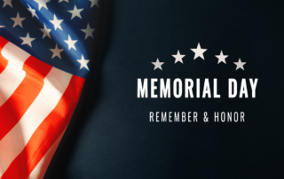 A graphic with a partial American flag and text that reads "Memorial Day: Remember & Honor"