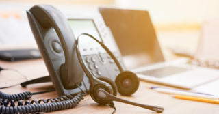 A telephone and headset