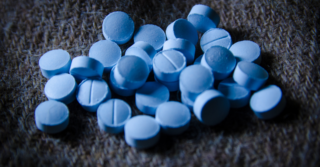 A small pile of blue tablets.